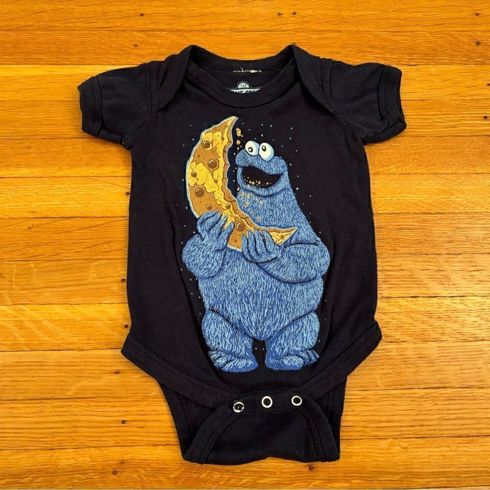 Sesame Street Cookie Monster navy short sleeve onesie